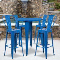 Flash Furniture CH-51090BH-4-30CAFE-BL-GG 30" Round Metal Bar Table Set in Blue